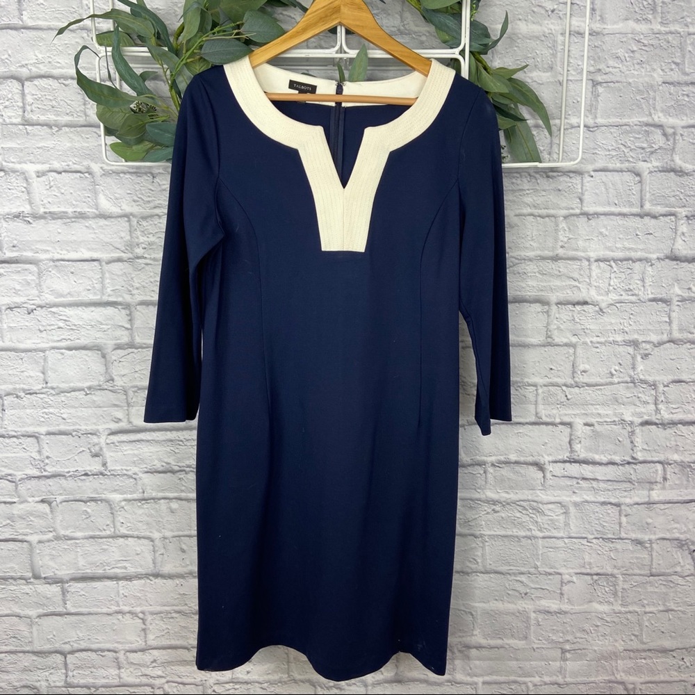 Talbots Navy Blue 3/4 Sleeve Sheath Dress